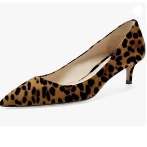 YDN Women Low Kitten Heel Pumps Pointed Toe Dress Shoes for Lady Leopard Suede